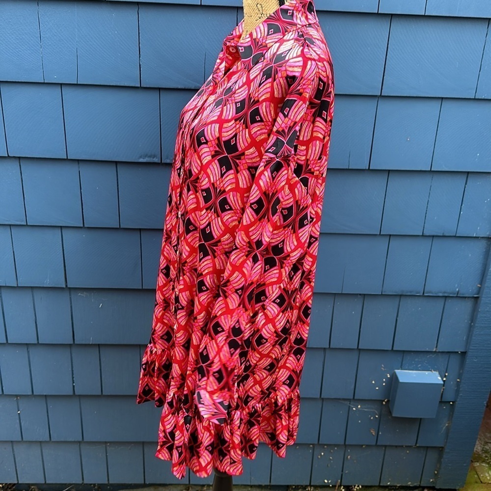 ❤️🩷❤️Elenza dress red pink black deco ruffle midi satin NWOT - Picture 9 of 13
